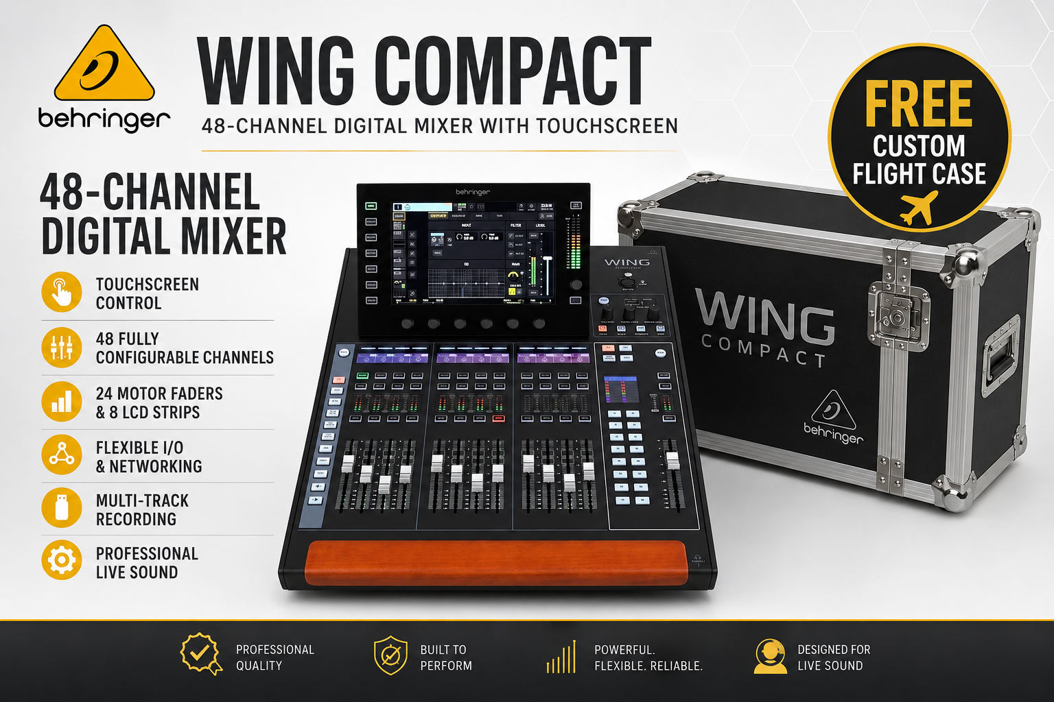 Behringer WING Compact – Pencampur Digital 48-Saluran Skrin Sentuh + Kotak Penerbangan Percuma