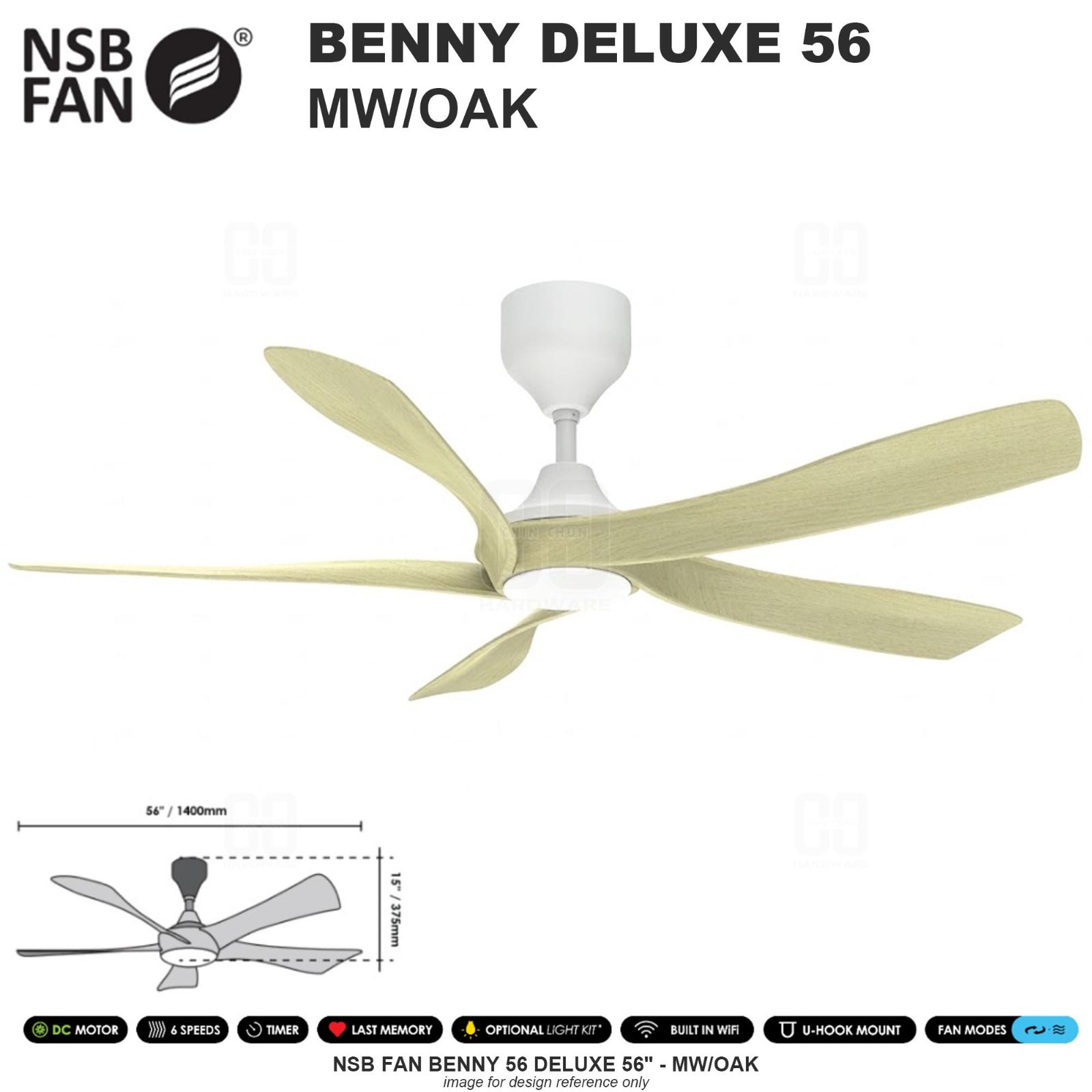 NSB FAN BENNY DELUXE 56" MW/OAK