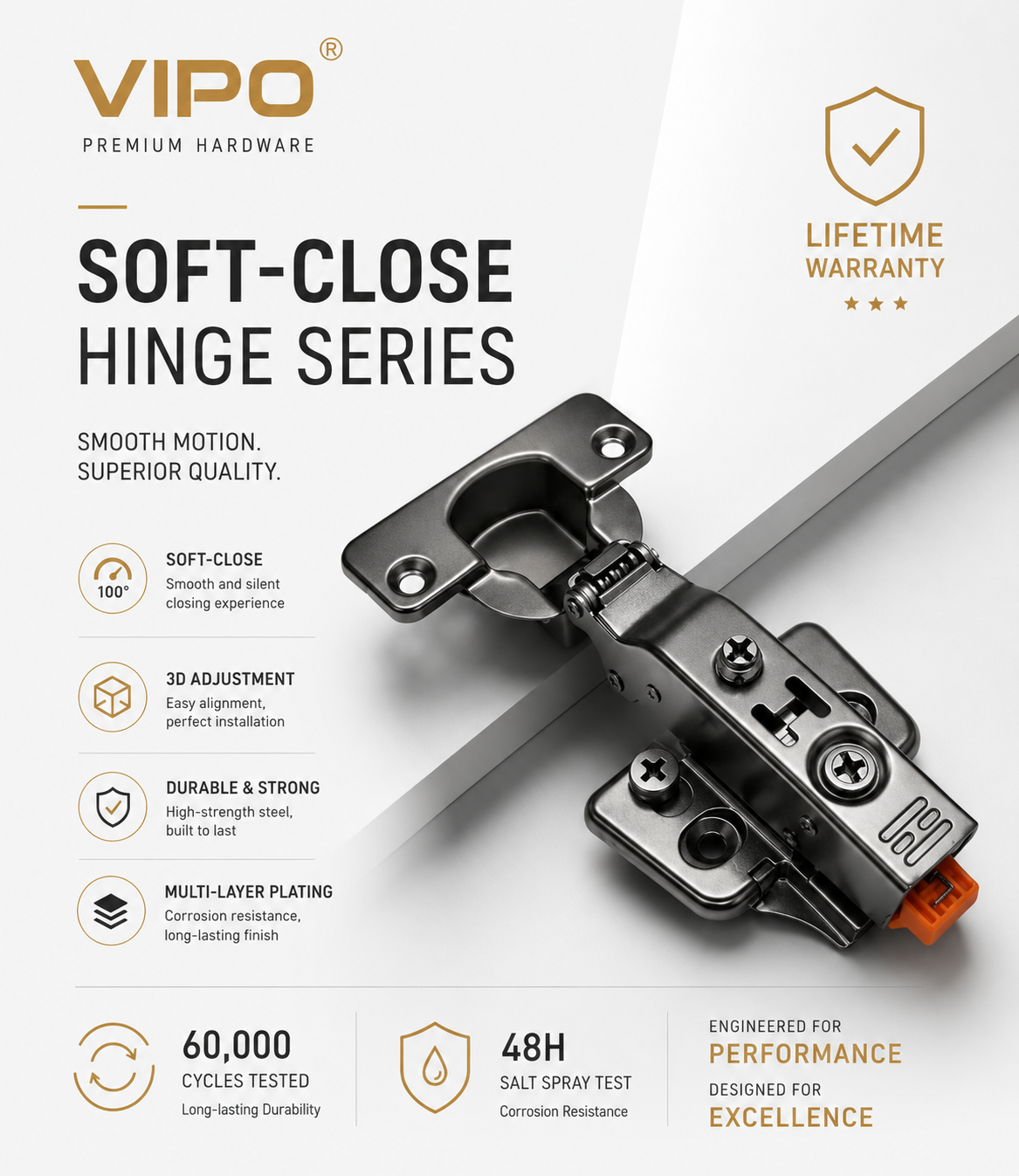 VIPO Soft Close 3D Adjustable Conceal Hinges (Clip on)