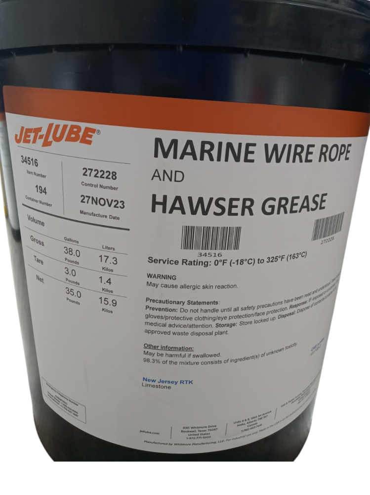 Jet-Lube® 34516 Marine Wire Rope & Hawser Grease (15.9KG/PAIL) MARINE ...