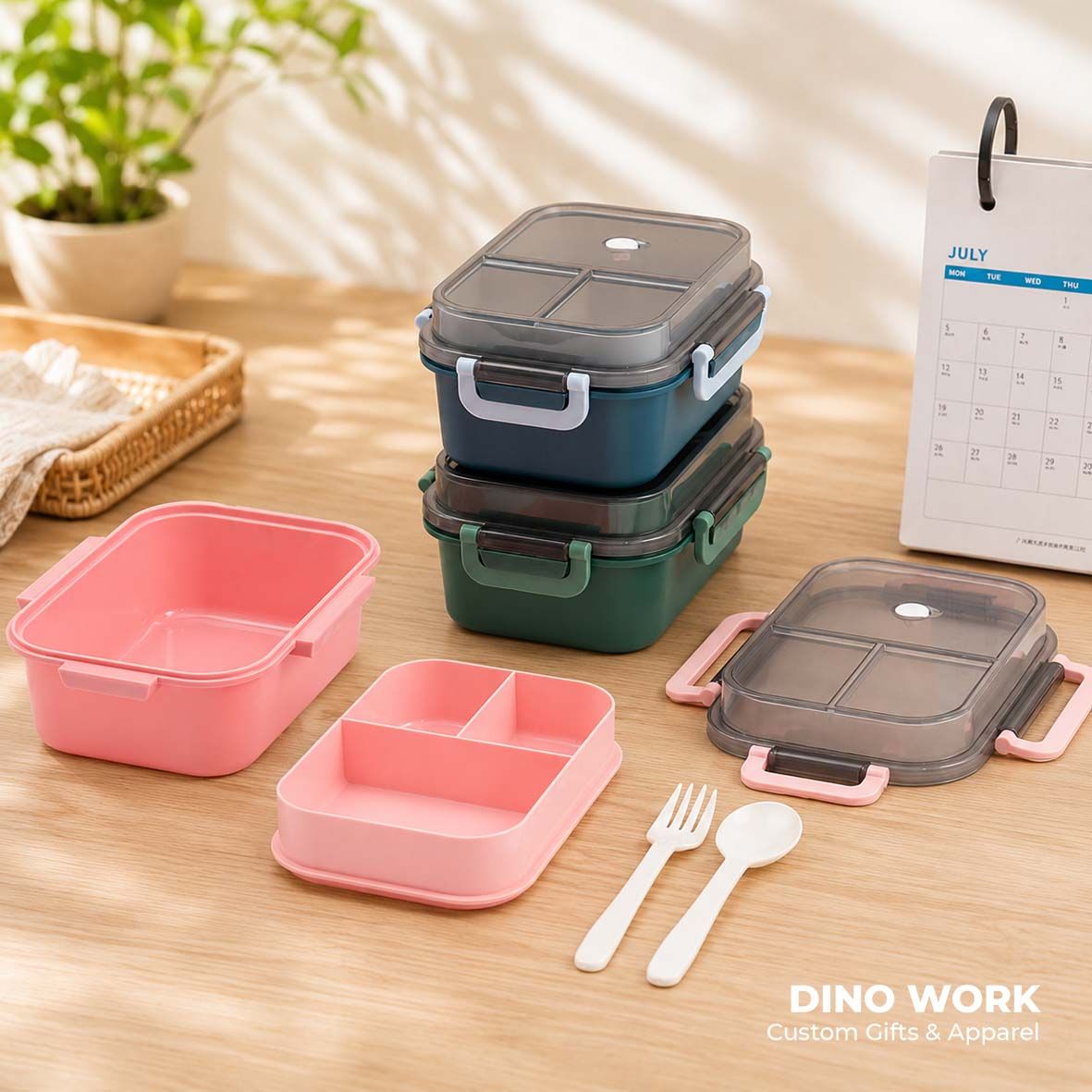 Microware-Safe 4-Compartment Lunch Box 8802 | Free Spoon & Fork