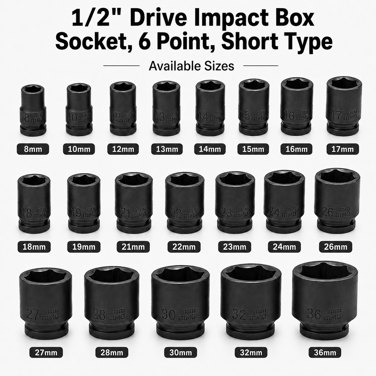 1/2″ Drive Impact Box Socket, 6 Point, Short Type | TL-SO1B