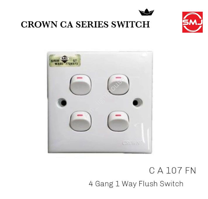 Crown CA107FN 4 Gang 1 Way Flush Switch