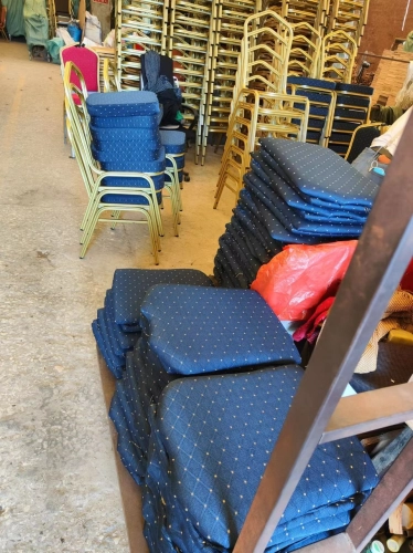 Blue Navy Dotted Gold Metal Frame Banquet Chair | Banquet Chair Factory Manufacturer Kilang | Kerusi Banquet Event Chair | Office Chair Penang | Banquet Chair Supplier | Office Furniture | Kedah | Perak | KL | Selangor | Pahang | Cheras | Ampang 