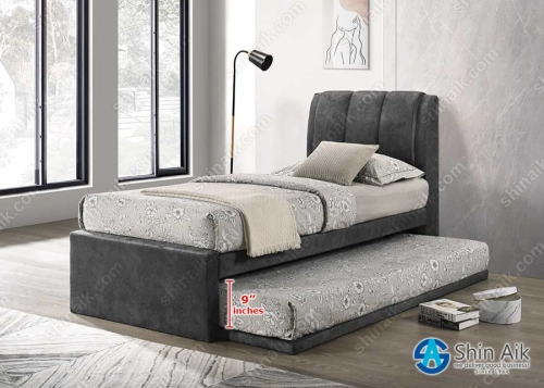 SB951087 (8"HB) Dark Grey Velvet Channel Tufted Single Divan Bed With Pull-Out Bed