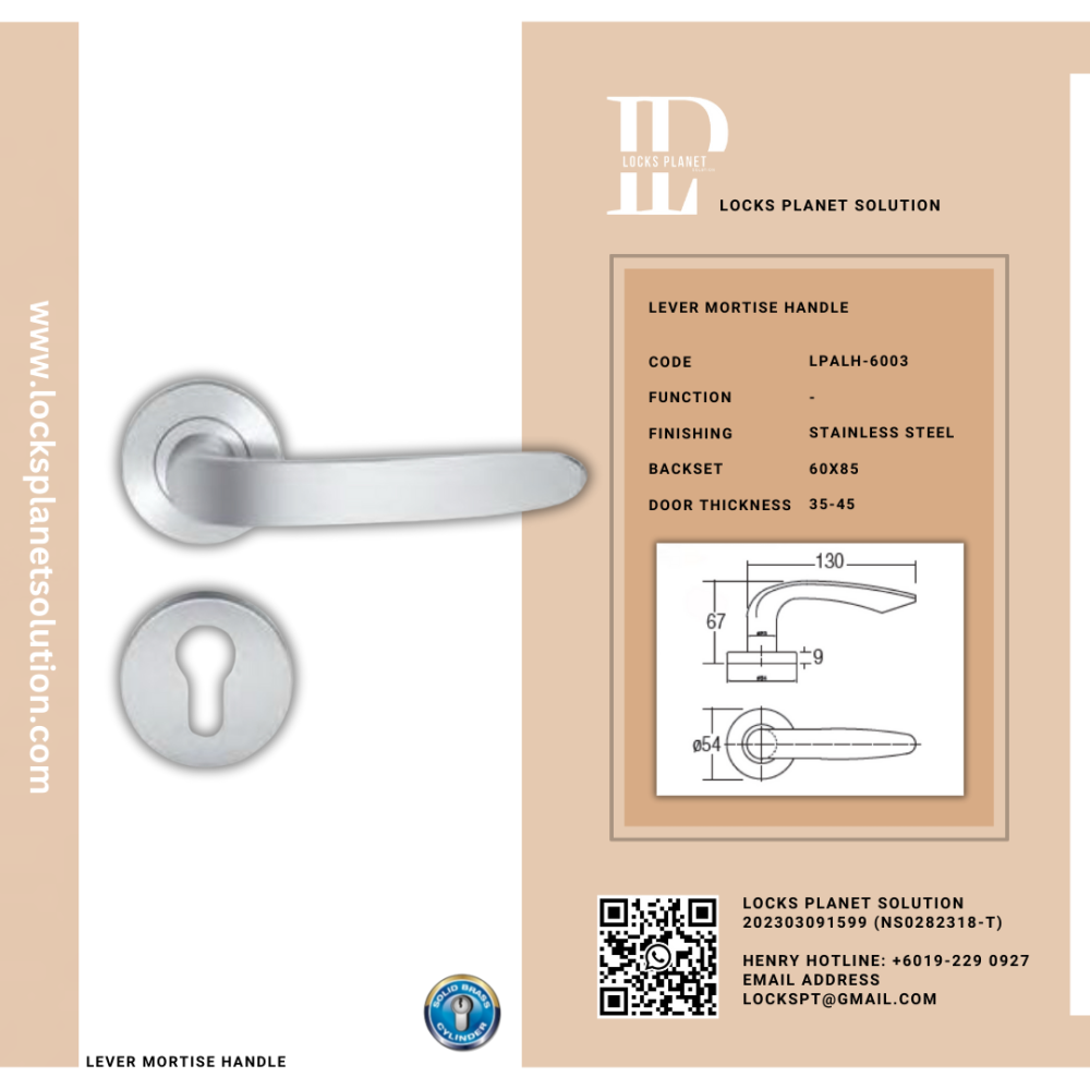 Solid Brass Lever Handle On Rose | Made in Spain | For Main Door Security Lock| Solid Design For Home Lock | LPALH-6003