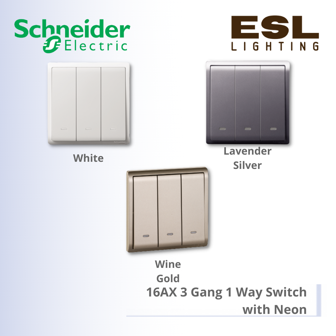 [DISCONTINUE] SCHNEIDER Pieno 16AX 3 Gang 1 Way Switch with Neon - E8233L1N_WE_G11 E8233L1N_LS_G11 E8233L1N_WG_G11