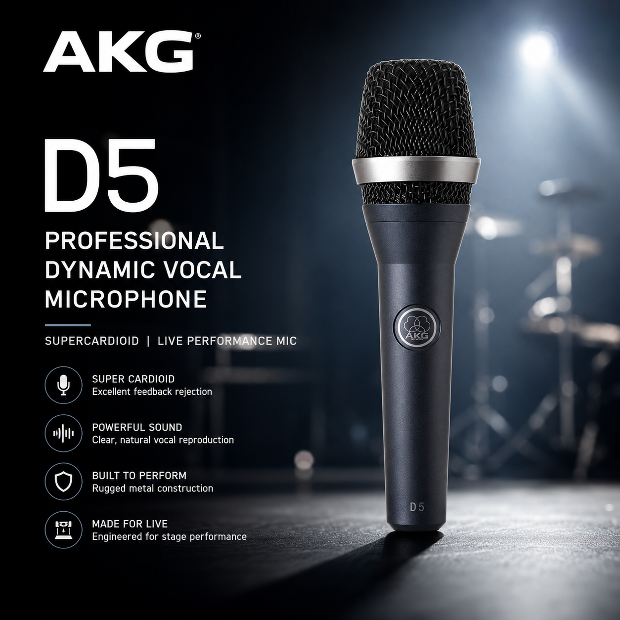 AKG D5 Mikrofon Dinamik Profesional untuk Vokal 鈥 Mikrofon Persembahan Langsung Superkardioid