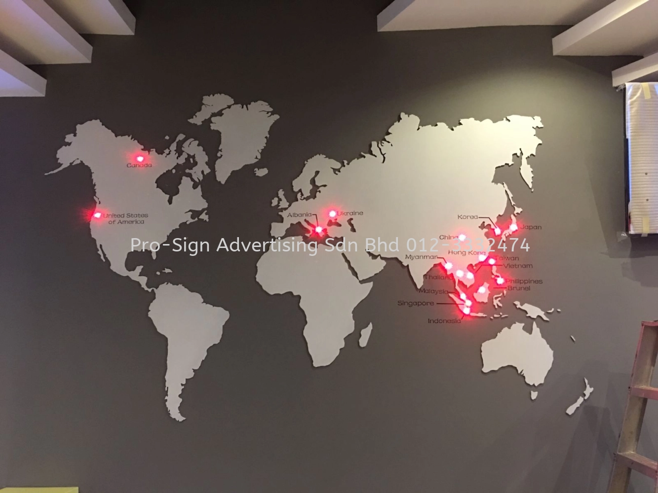 OFFICE INDOOR SIGNAGE AND WORLD MAP (PINBA, PETALING JAYA, 2017)