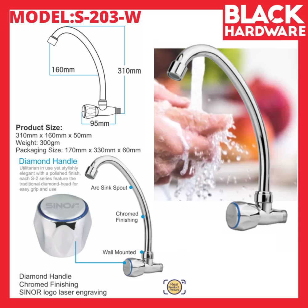 Black Hardware SINOR Kitchen Sink Faucet Pipe Kepala Paip Sinki Dapur Flexible Kitchen Sink Tap Doe Water Tape Water Tap