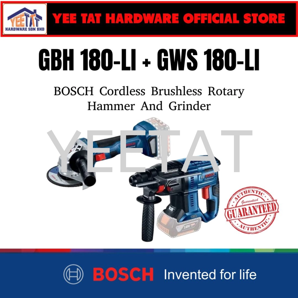 [ BOSCH ] Cordless Brushless Rotary Hammer GBH 180-LI + Cordless Brushless Grinder GWS 180-LI