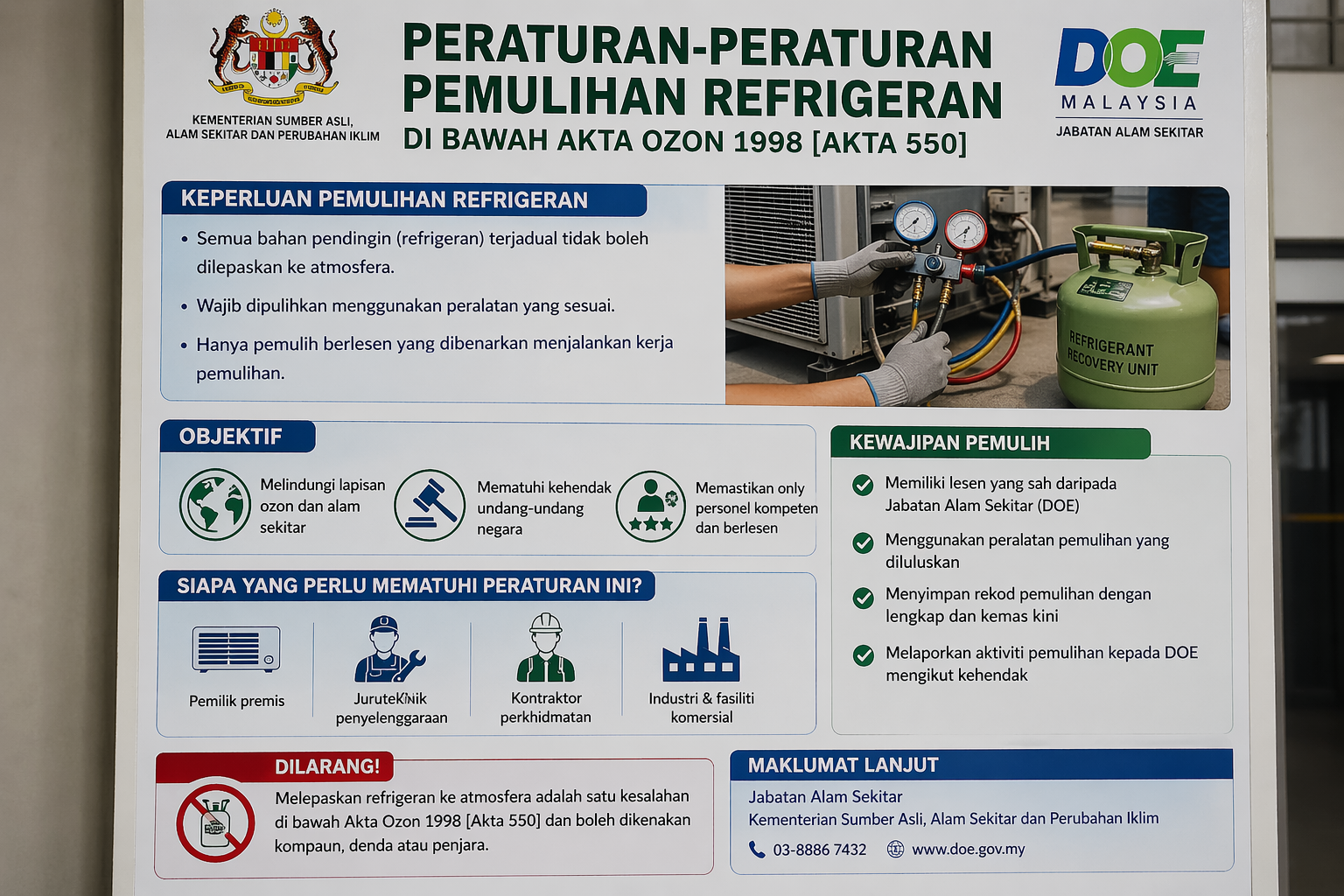 DOE refrigerant recovery regulations Malaysia