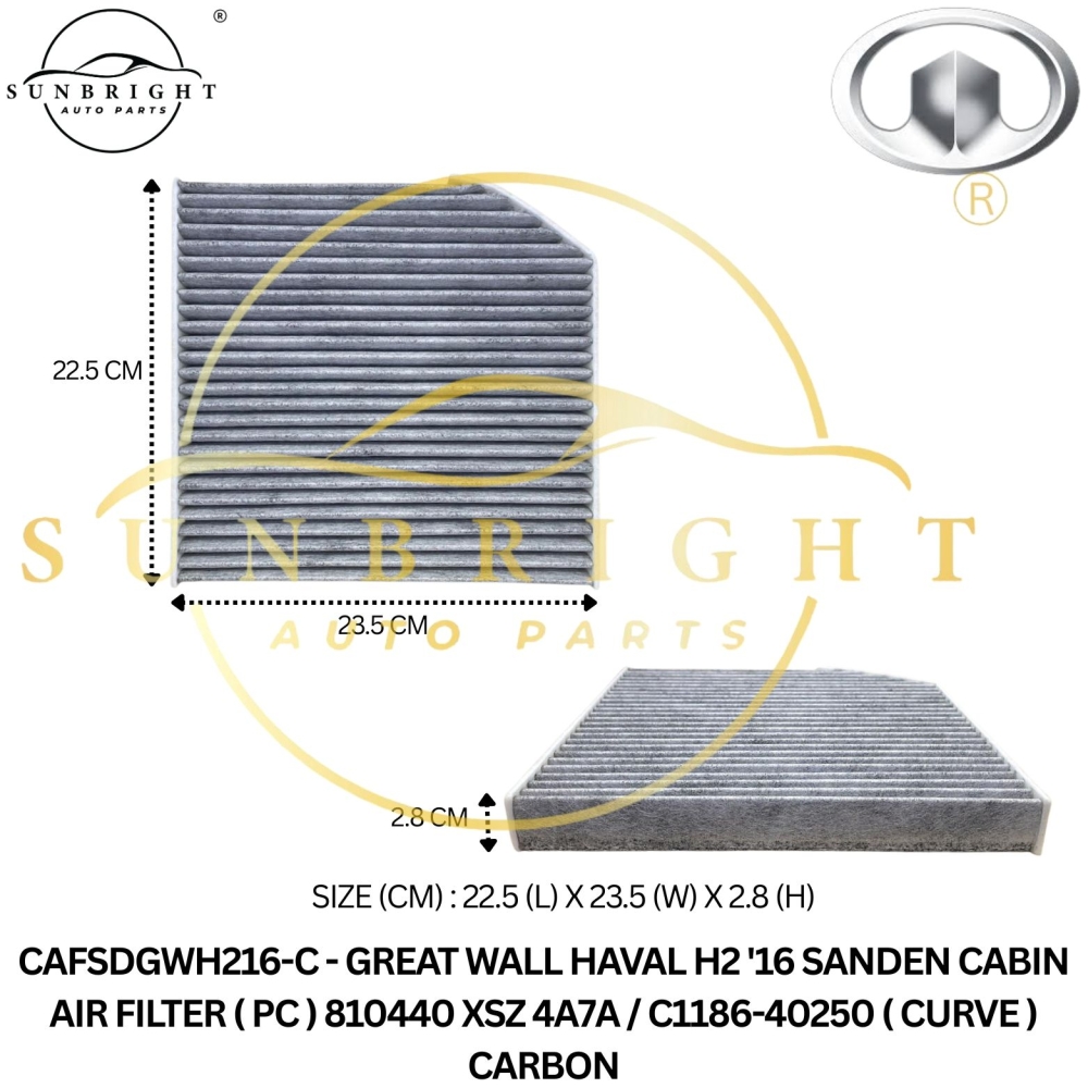 CAFSDGWH216-C - GREAT WALL HAVAL H2 '16 SANDEN CABIN AIR FILTER ( PC ) 810440 XSZ 4A7A / C1186-40250 ( CURVE ) CARBON