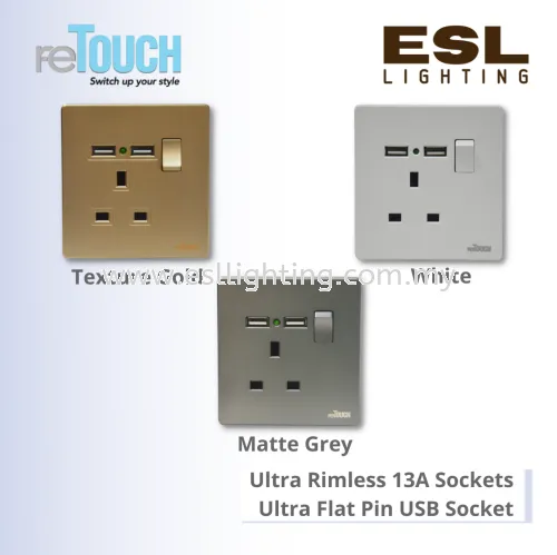 RETOUCH Ultra Rimless 13A Sockets - Ultra Flat Pin USB Socket - M0813USBW – Ultra 13A Flat Pin Switch Socket C/W Double USB Outlet (2.1mah)