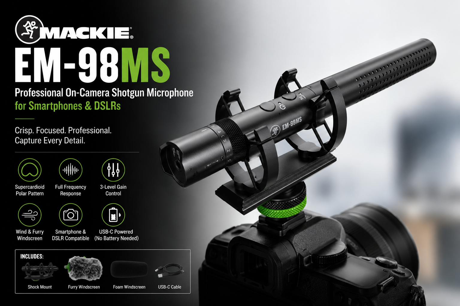 Mackie EM-98MS｜专业级手机与单反相机枪式指向麦克风