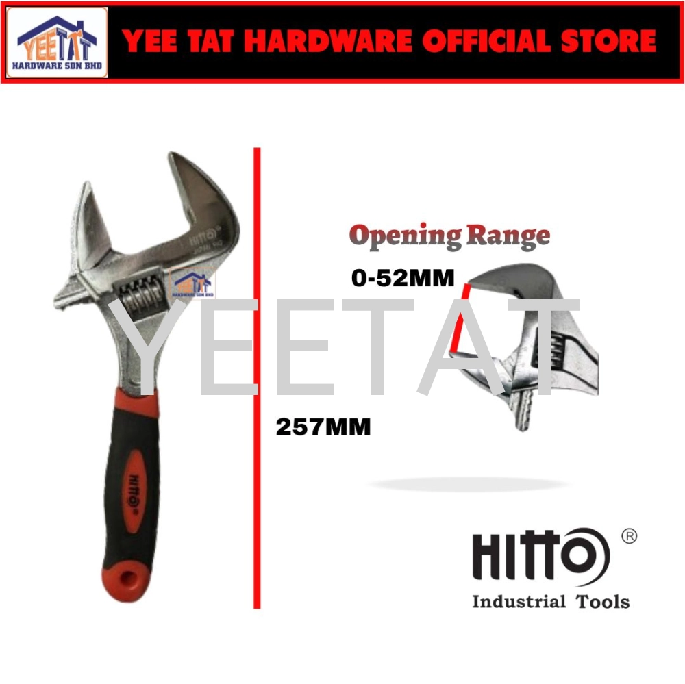 [ HITTO ] HAW-10WJ Wide Opening Adjustable Wrench / Spanner / Spana Hardened Durable Hand Tool 255MM