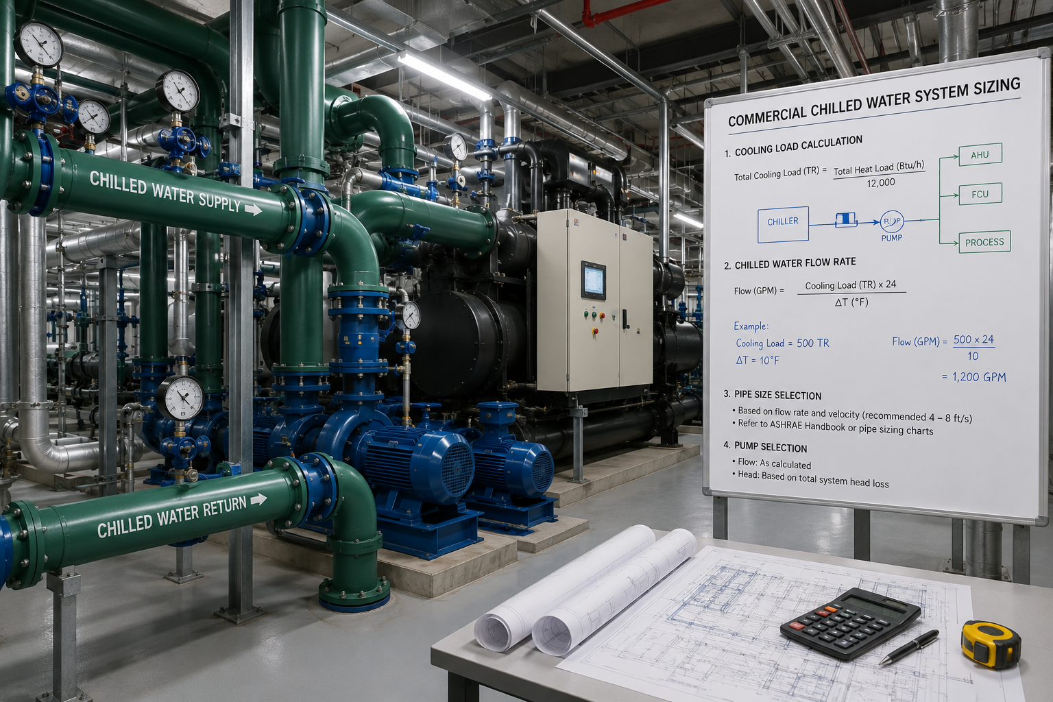 Commercial chilled water system sizing