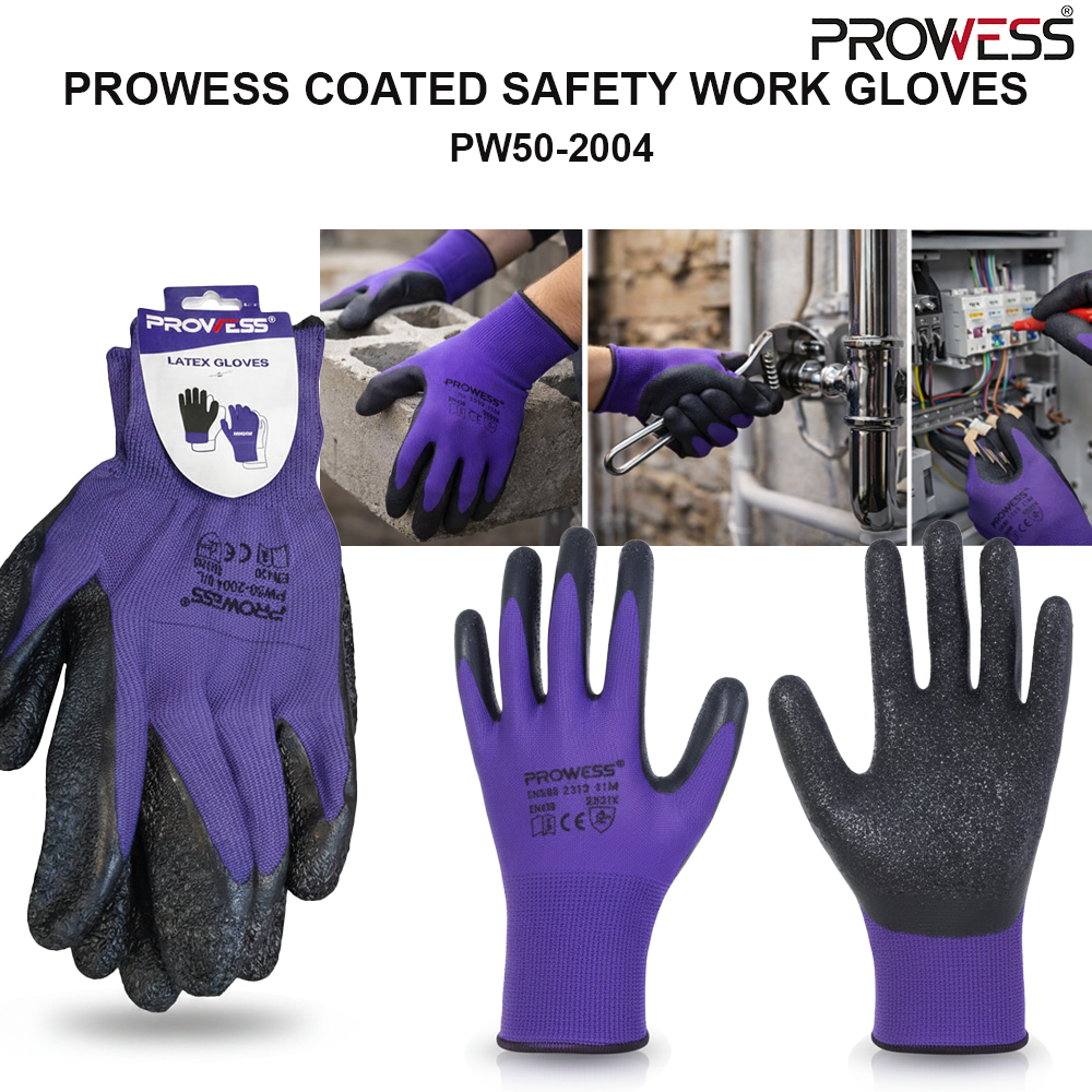 PROWESS COATED SAFETY WORK GLOVES | INDUSTRIAL HAND PROTECTION GLOVES | DURABLE GRIP SAFETY GLOVES ( PW50-2004 )