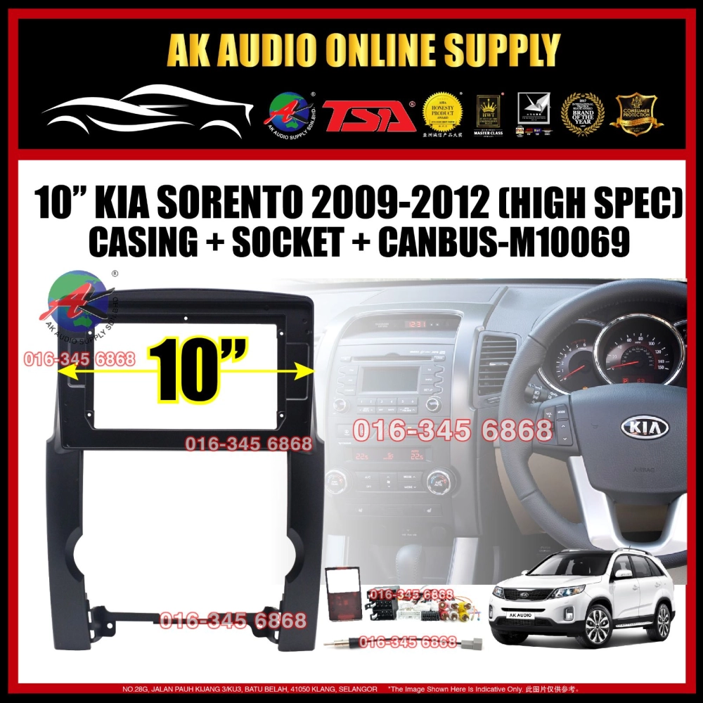 Kia Sorento 2009 - 2012 ( High Spec ) Android Player 10'' inch Casing + Socket + Canbus - M10069