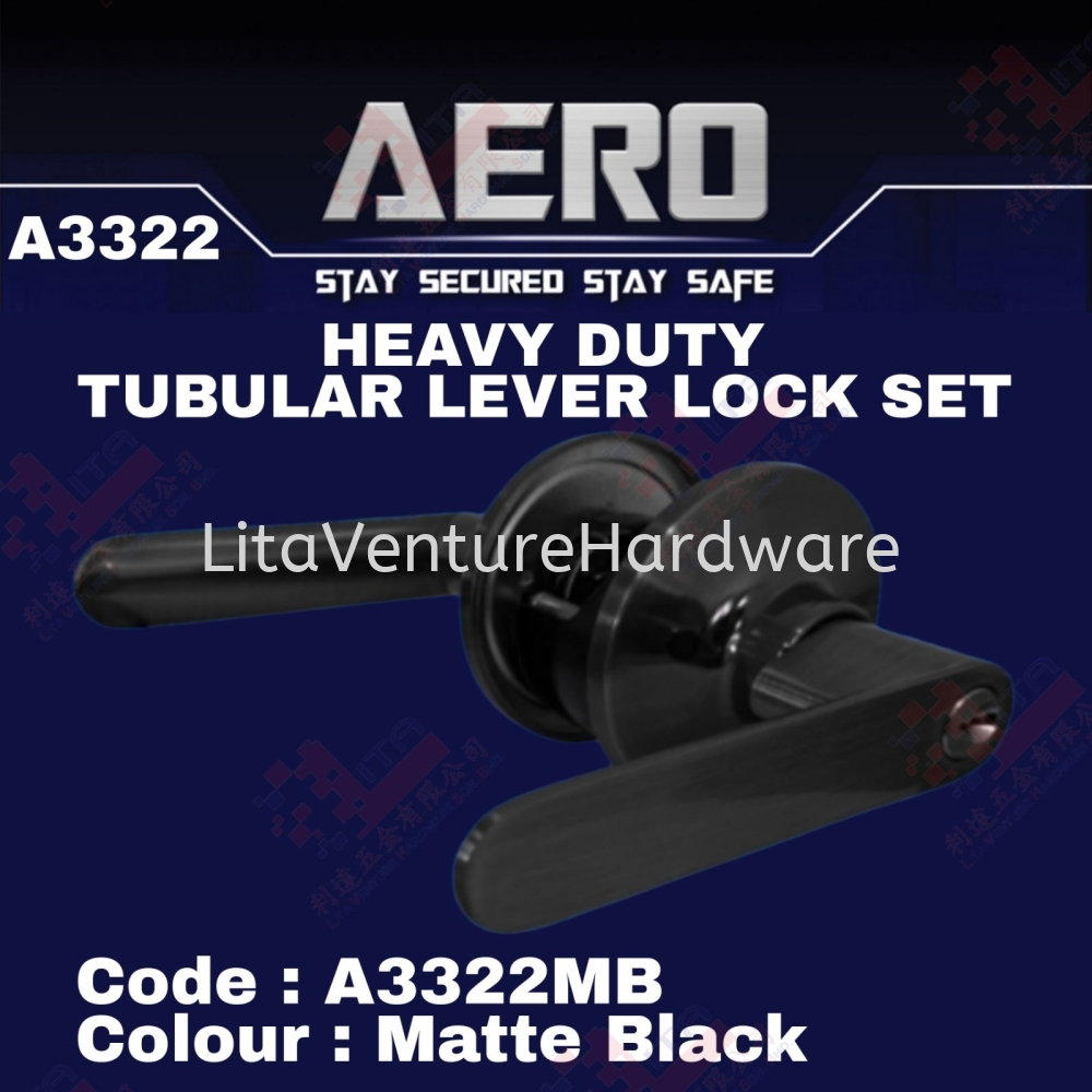 AERO BRAND HEAVY DUTY TUBULAR LEVER LOCK SET - A3322MB
