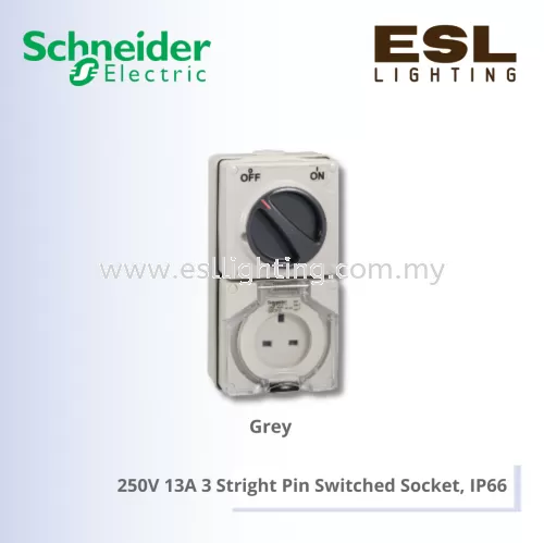 SCHNEIDER S56 Series & 66 Series 250V 13A 3 Stright Pin Switched Socket, IP66 - S56C313GY