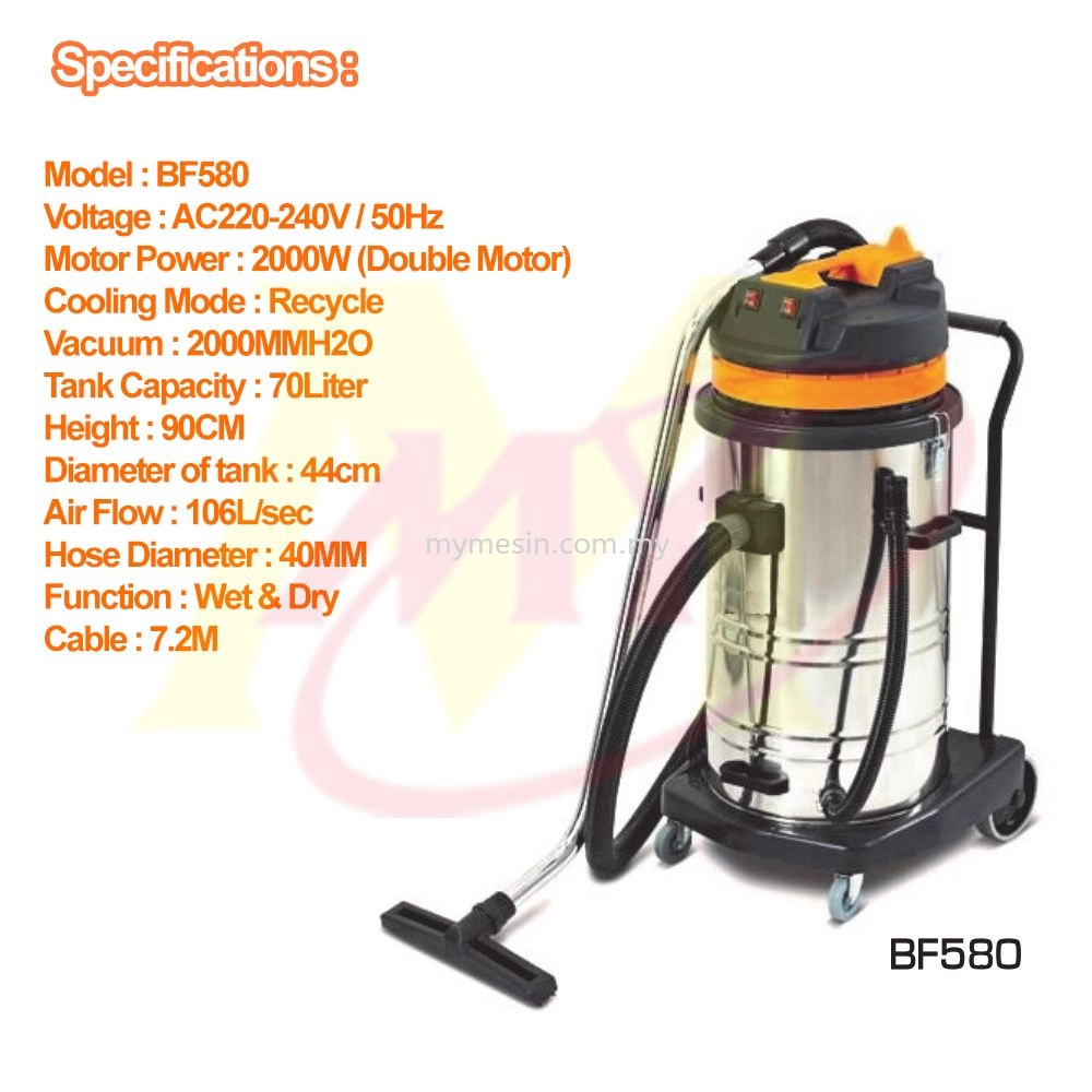 Ogawa BF580 Industrial Heavy Duty Vacuum Cleaner 70L Car Wash Vakum Kereta 2000W Vakum Blower (2 Motor)