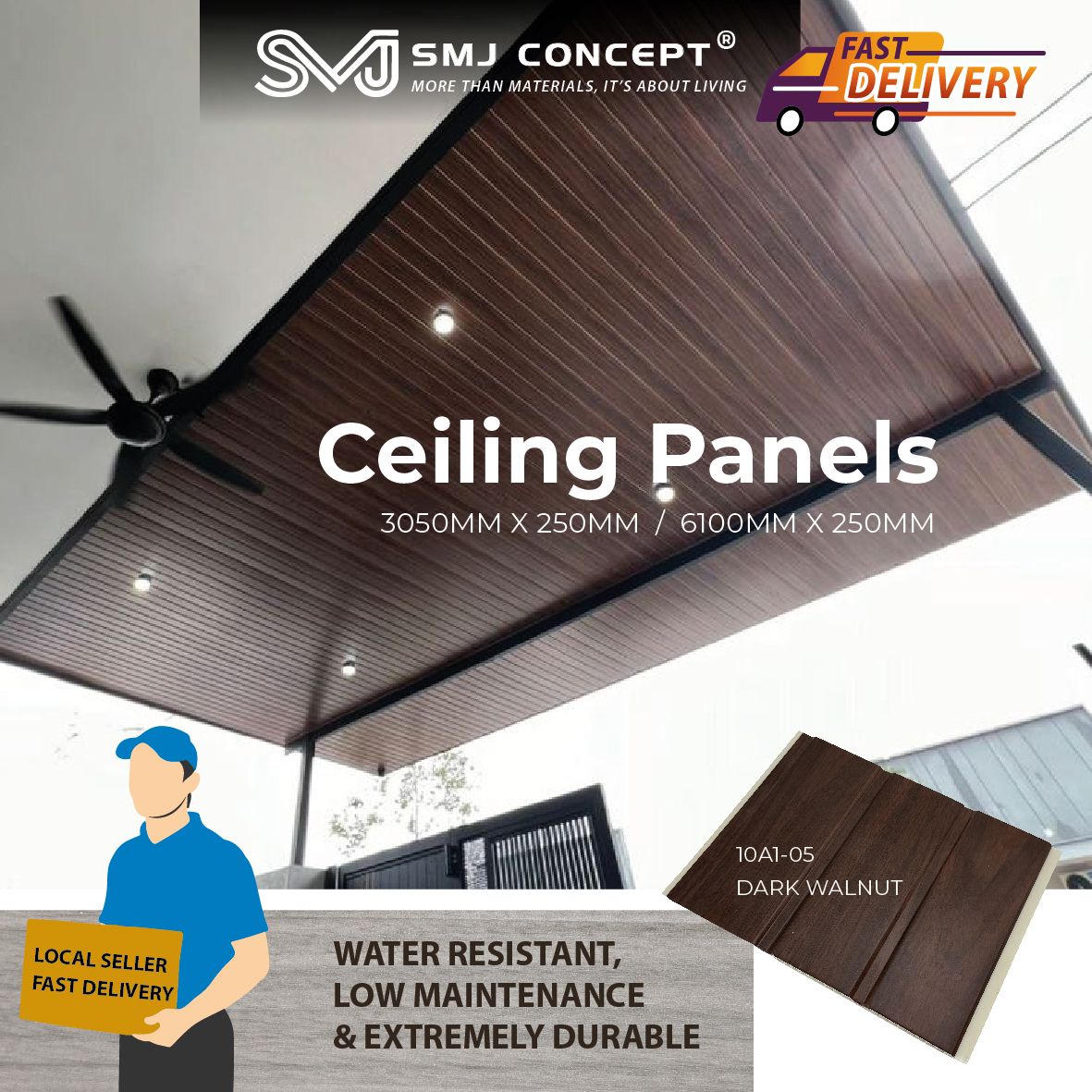 10A1-05 3050MM X 250MM X 8MM | PVC CEILING PANEL 3 WAVES