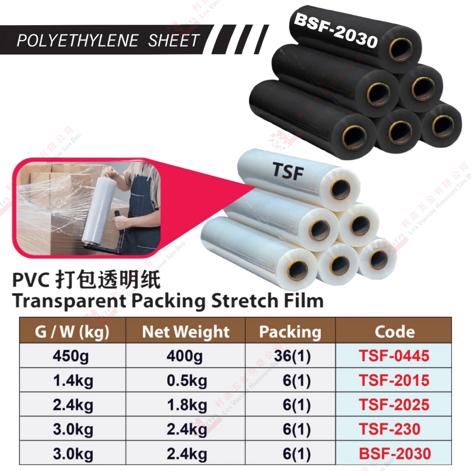 TRANSPARENT PACKING STRETCH FILM - TSF0445 TSF2015 TSF230  BSF2030