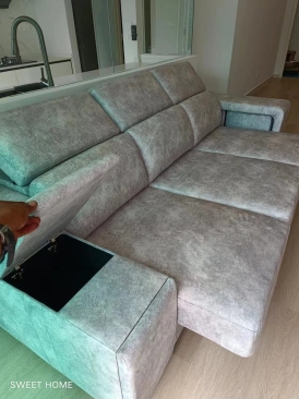 Modern L Shape Sofa | Sofa With Hidden Storage and Stools | High Quality Fabric Sofa | Sofa Furniture Store Malaysia | Kedah | KL | Cheras | Ampang | Johor Bahru |