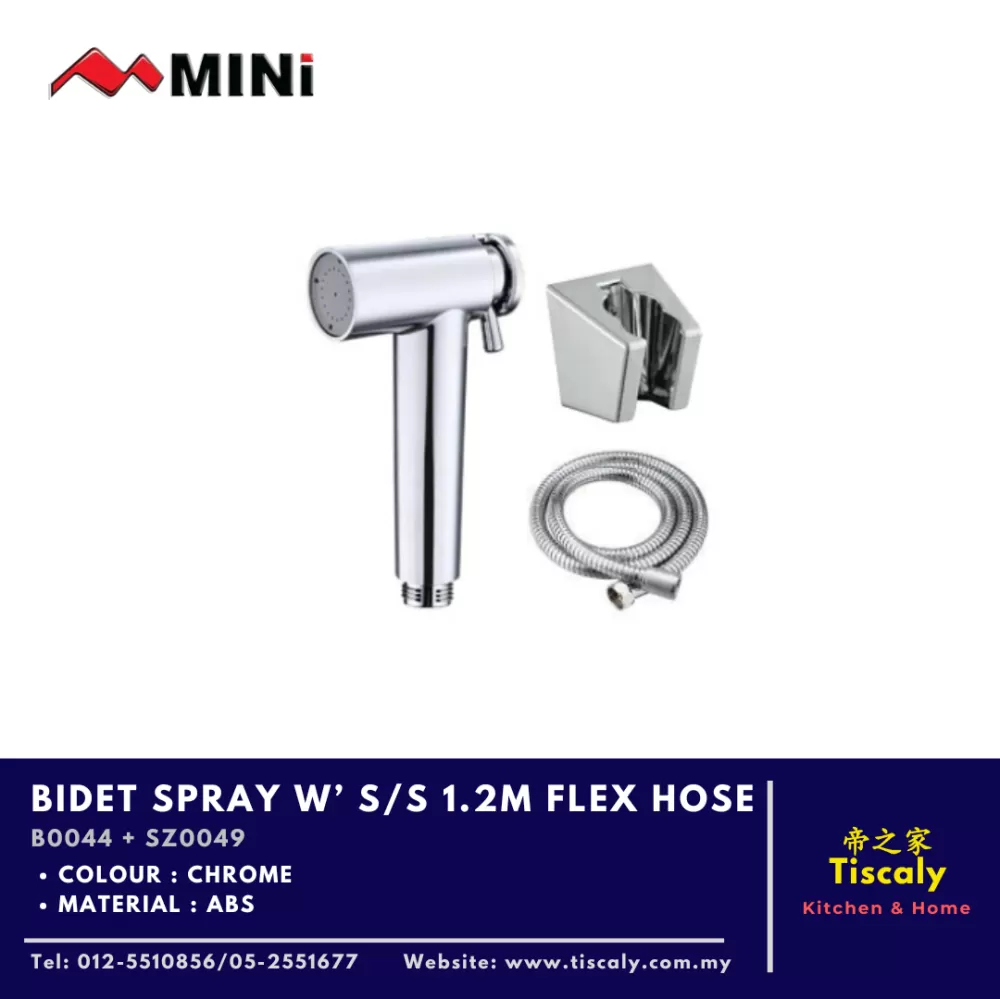 MINI BIDET SPRAY with Stainless Steel 1.2M FLEX HOSE B0044 + SZ0049