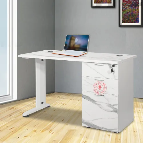 Marble White Office Table c/w 2D1F | Meja Pejabat | Meja 1200mm | Meja 1500mm