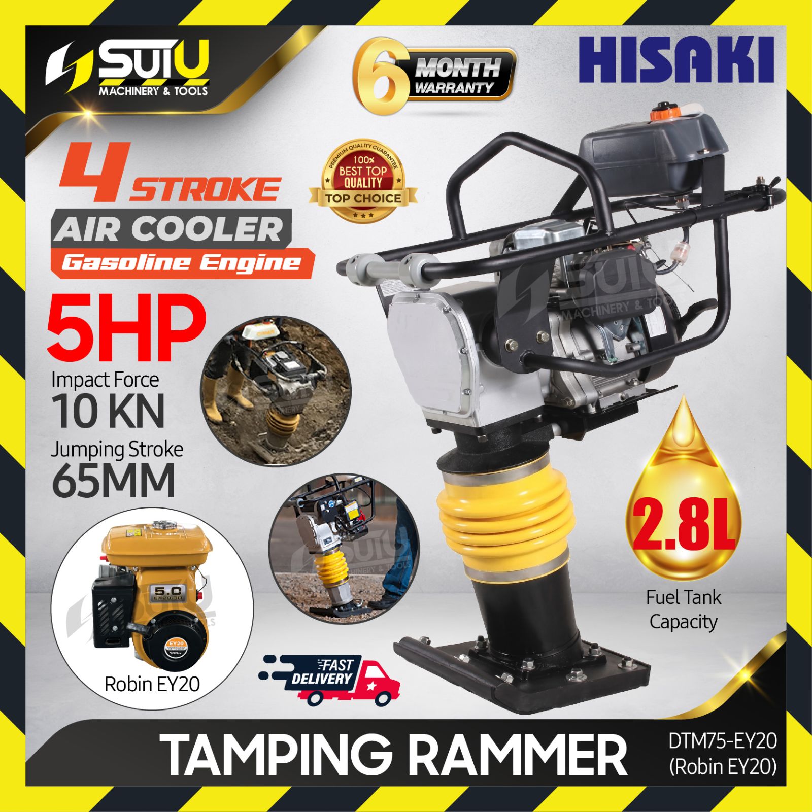 HISAKI DTM75-EY20 / DTM75EY20 5HP Tamping Rammer w/ Robin EY-20 Engine