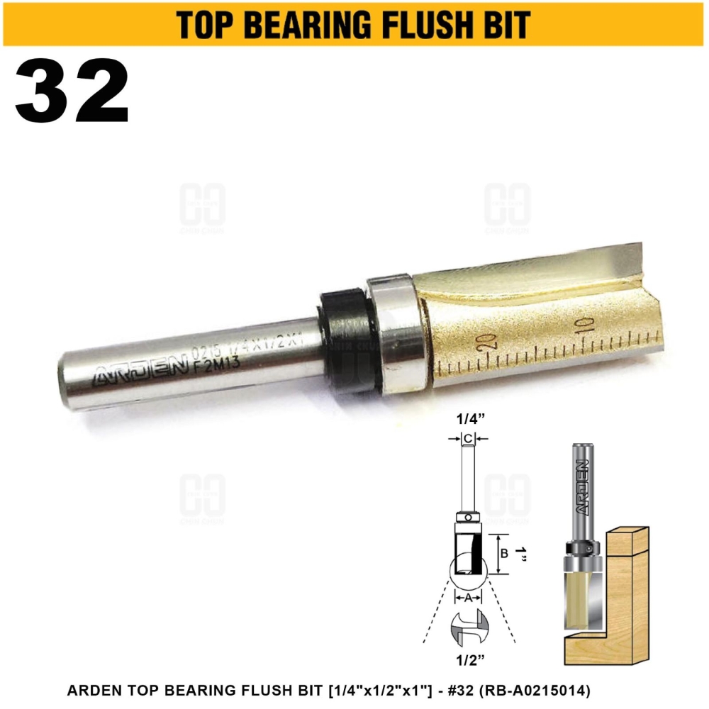 ARDEN TOP BEARING FLUSH BIT 1/4"x1/2"x1" #32 (RB-A0215014)