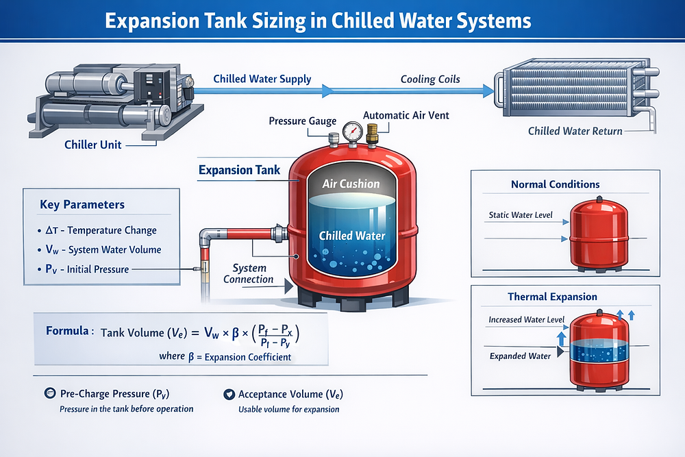 Chilled water expansion tank sizing calculation