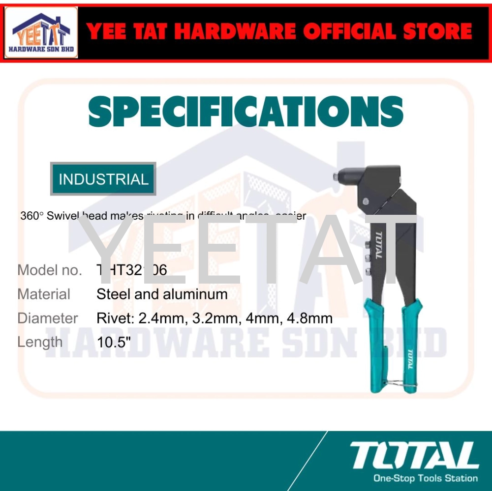 [ TOTAL ] THT32106 Swivel Head Hand Riveter INDUSTRIAL 360 Degree Rotation Multi Angle