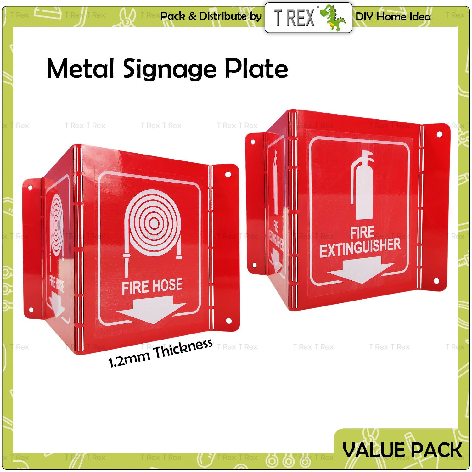 T Rex DIY Fire Extinguisher Fire Hose 3D V Shape Wall Mount Metal Signage Plate
