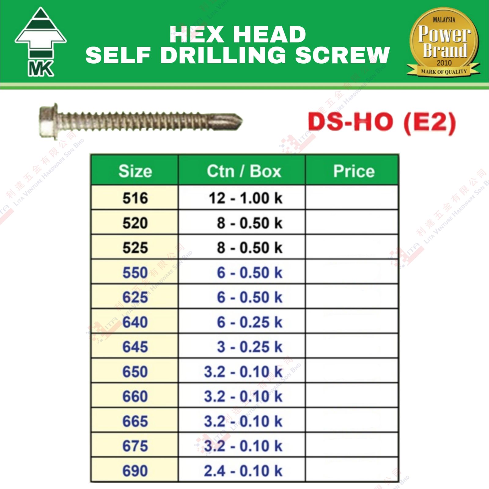 MK BRAND HEX HRAD SELF DRILLING SCREW - DSHO(E2)