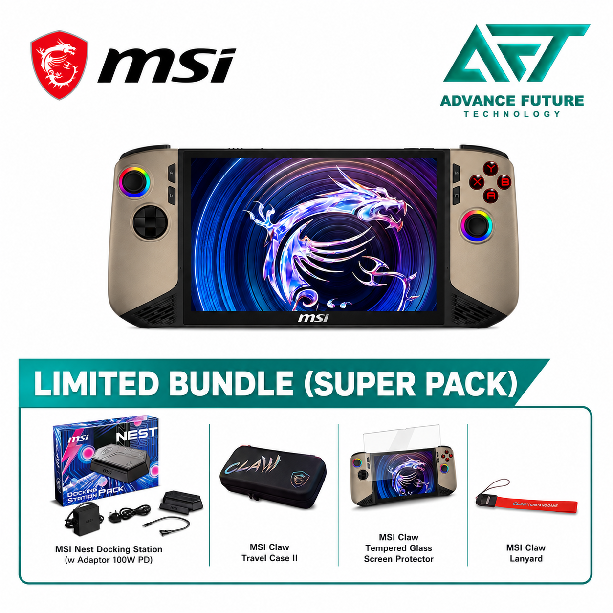 *Super Pack* MSI Claw 8 AI+ A2VM-053MY 8'' FHD+ Gaming Handhelds Sandstorm ( Intel Core Ultra 7 258V, 32GB, 1TB SSD, Intel Arc, W11 )