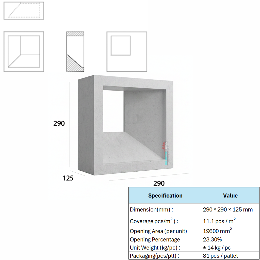 VENTILATION BLOCK VB-308.125  (LWH 290 x125 x290)mm