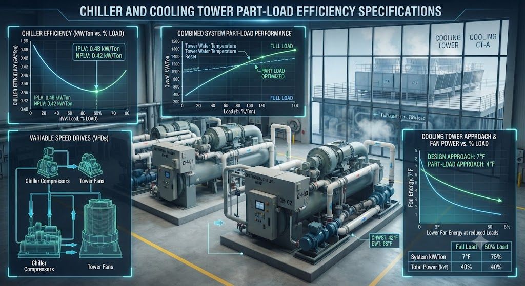 Chiller and cooling tower part-load efficiency specs