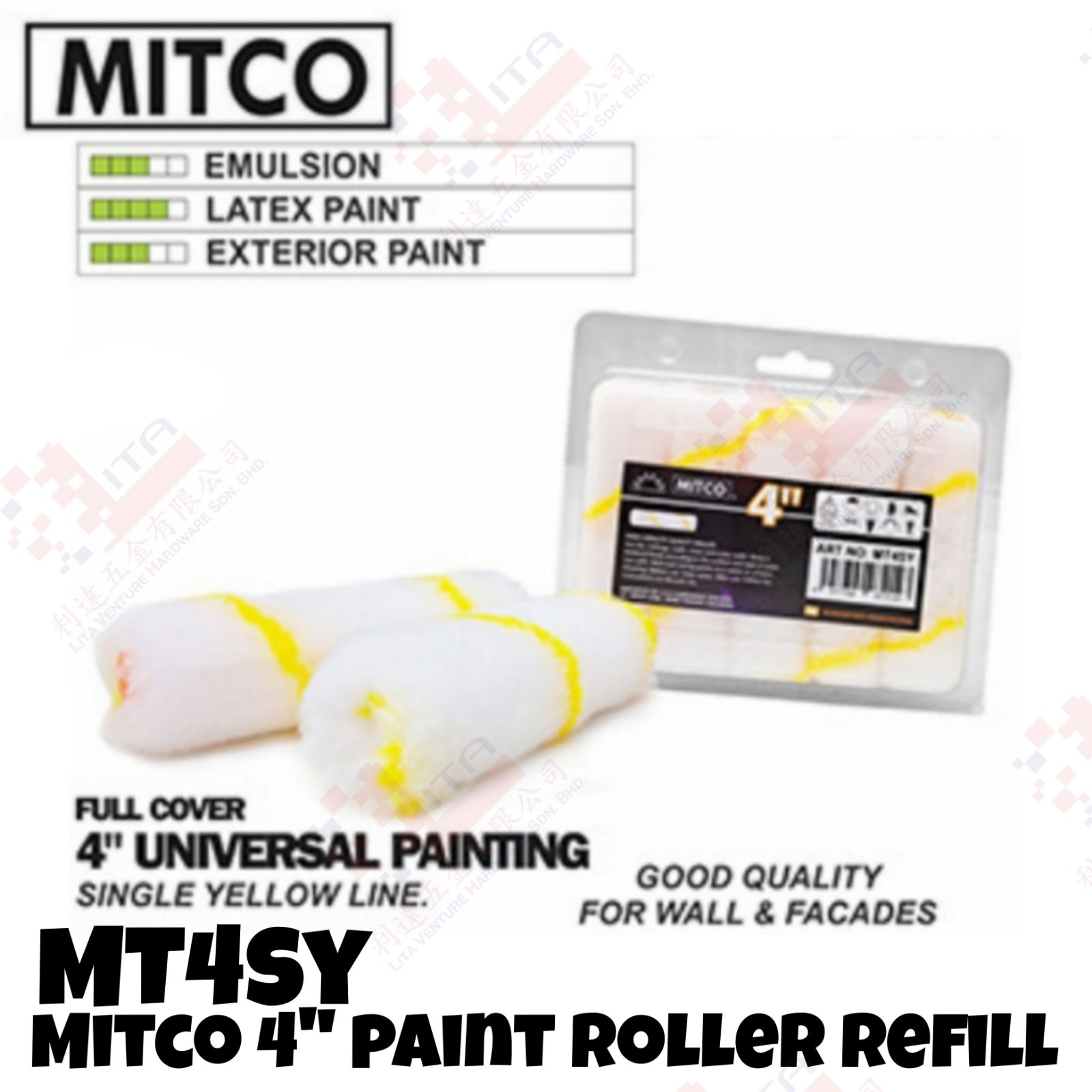MITCO BRAND 4'' PAINT ROLLER REFILL - MT4SY