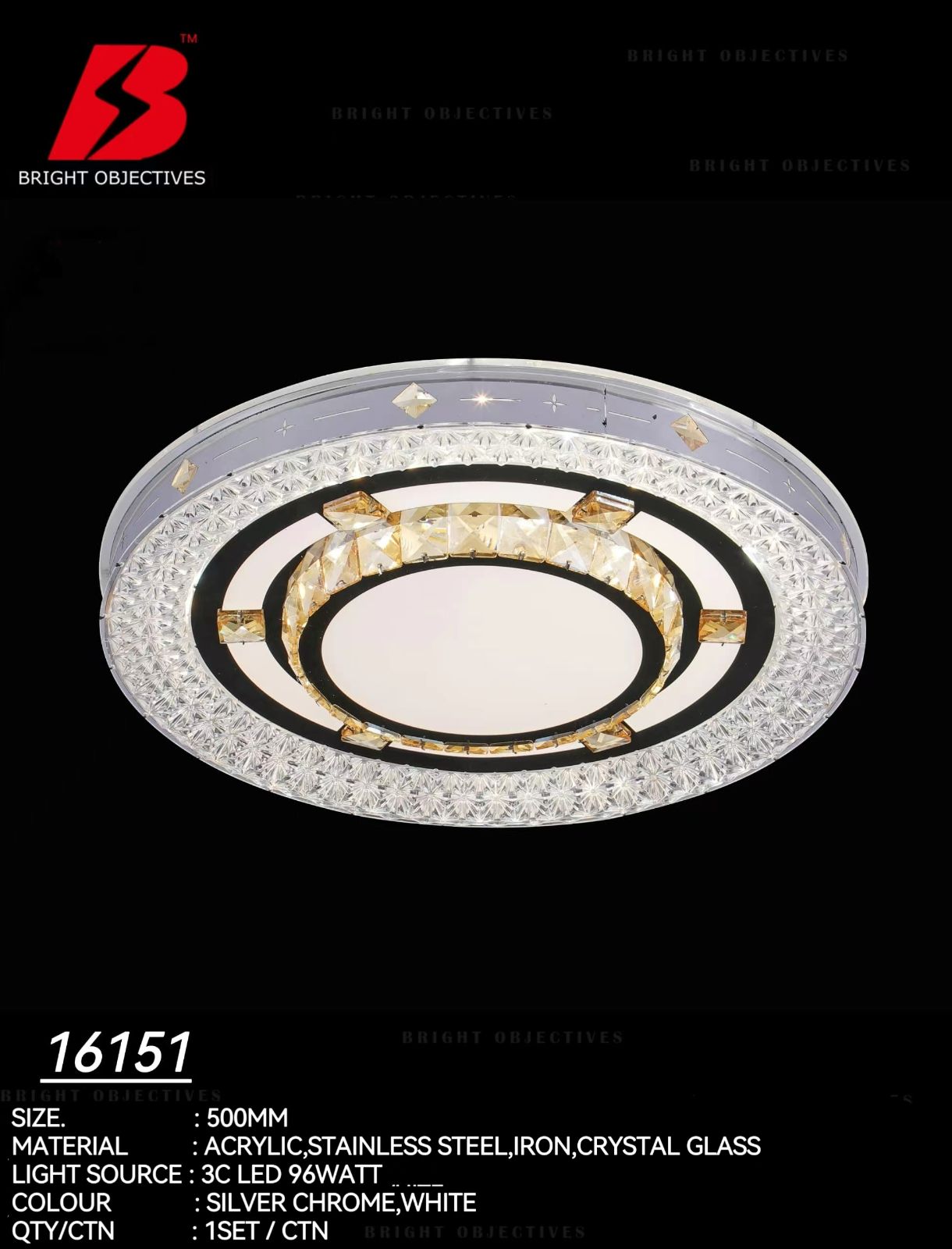 Crystal Ceiling Light with 3 Color Light - 16151/500 96W