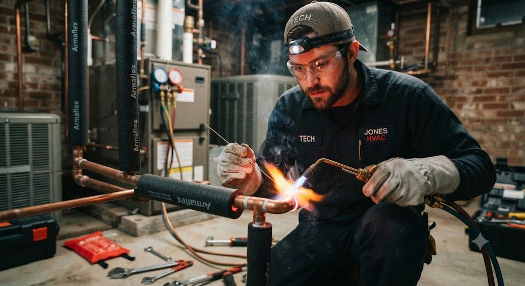 copper refrigerant line brazing process
