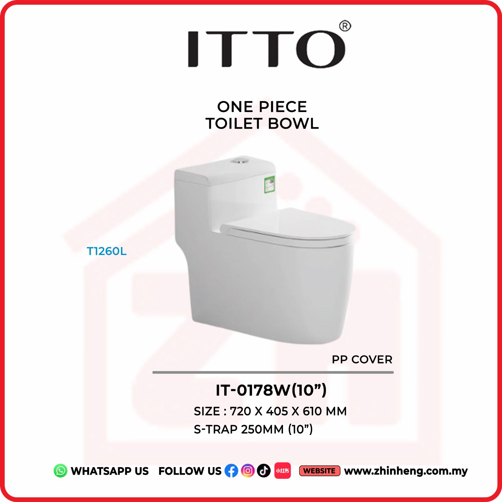 ITTO ONE PIECE TOILET BOWL IT-0178W(10")
