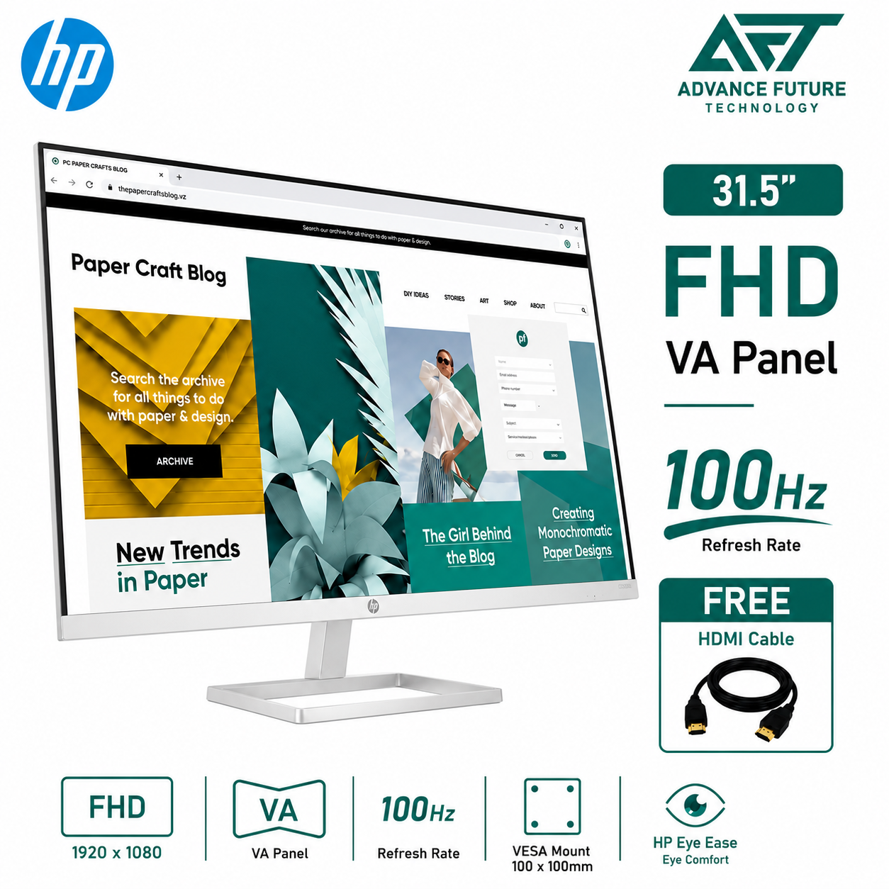HP Series 5 532sf 31.5'' FHD VA 100Hz Flat Monitor ( 2x HDMI, VGA, 3 Years Warranty )