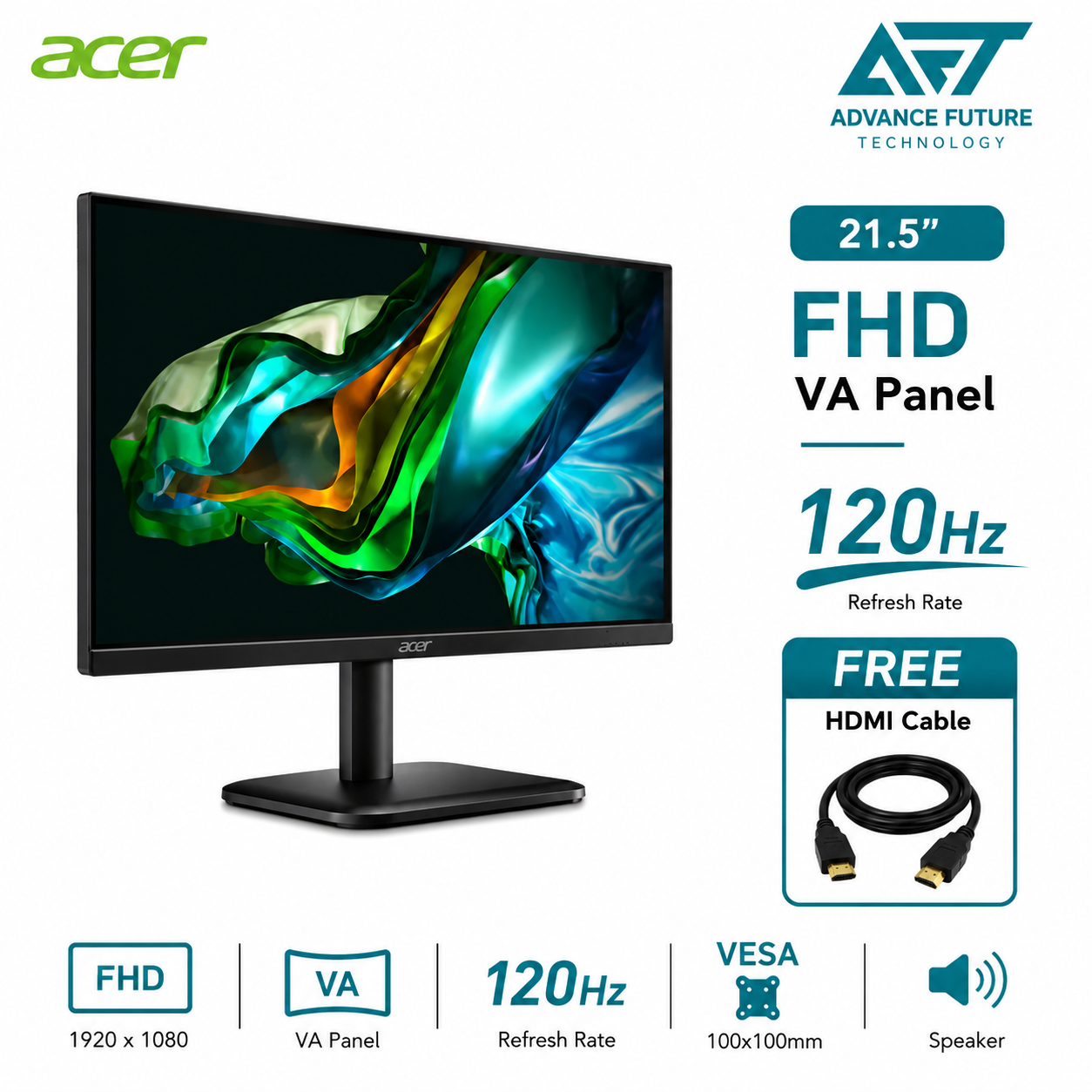 Acer EK221QJ0 21.5" FHD VA 120Hz Flat Monitor ( Speaker, HDMI, VGA, 3 Years Warranty )