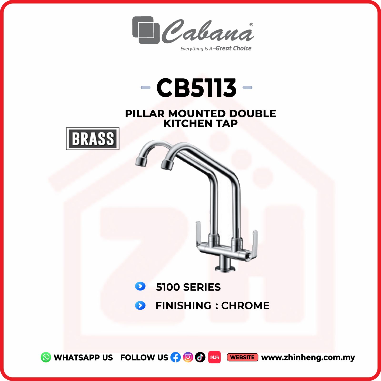 CABANA Pillar Mounted Double Kitchen Tap  CB5113