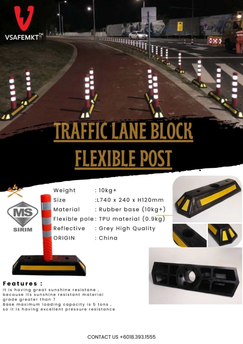 Land Block Flexible Pole 75cm With Rubber Lane Block 10kg (SIRIM) - Vsafe Sdn Bhd