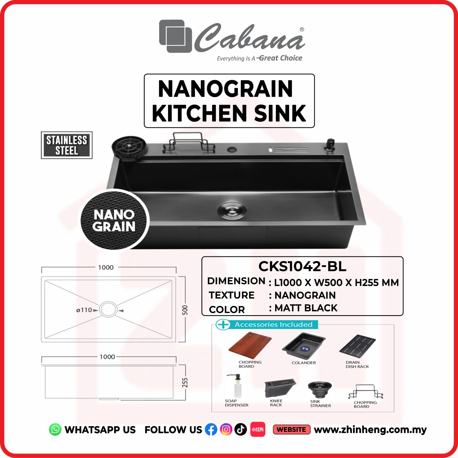 CABANA NANOGRAIN KITCHEN SINK CKS1042-BL