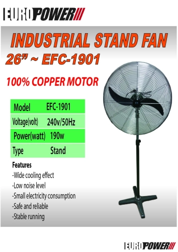 Europower EFC-1901/EFC1902 26" INDUSTRIAL STAND/WALL FAN (190W)